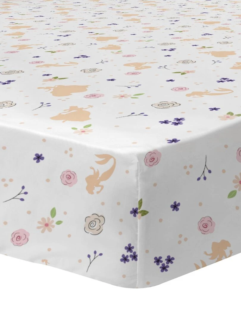 Drap housse imprimé 100% coton DISNEY HOME PRINCESSE BAL Blanc