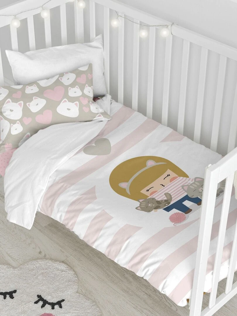 Parure housse de couette 2 pièces Kitty "Happyfriday" Blanc