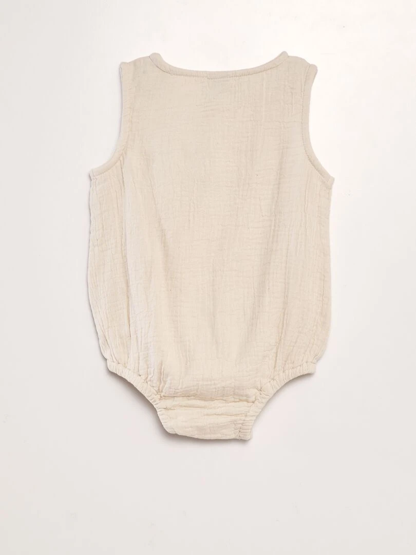 Barboteuse boutonnée en double gaze de coton Beige