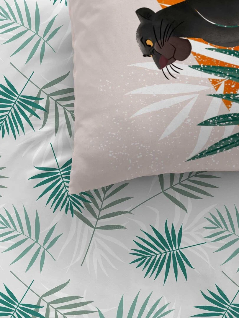 Parure de lit imprimée 100% coton DISNEY HOME LE LIVRE DE LA JUNGLE HAPPY Gris perle