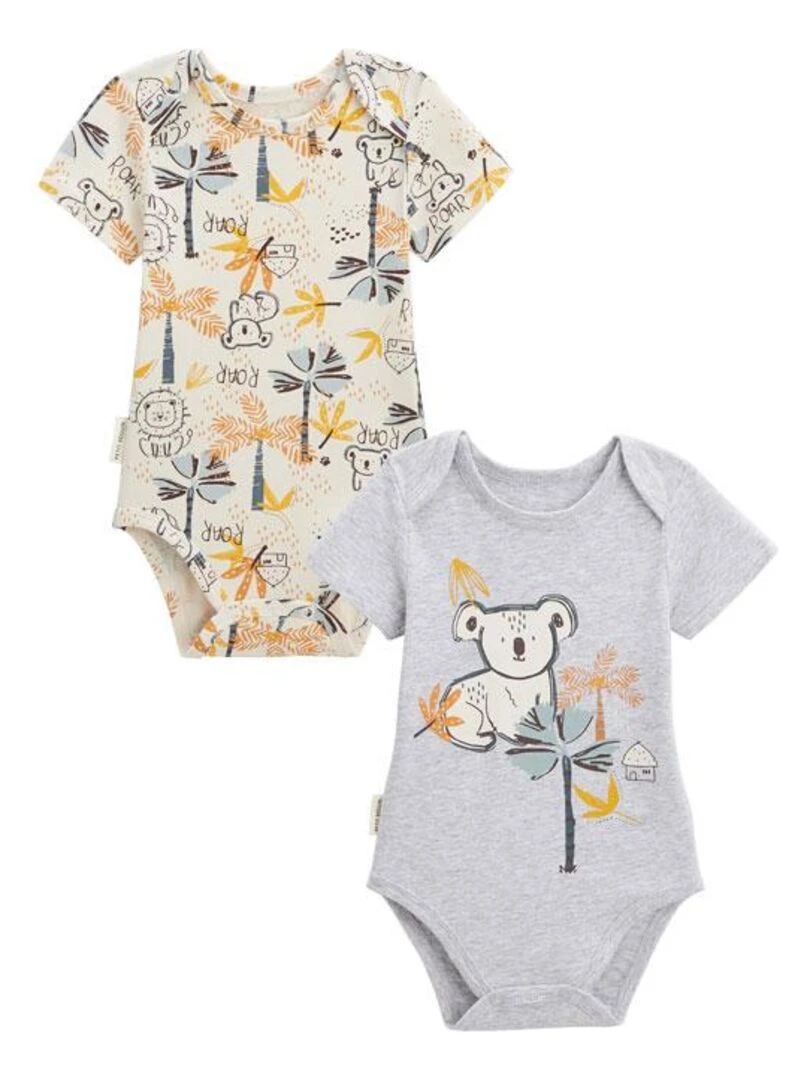 Lot de 2 bodies bébé manches courtes Tapioca Gris Gris