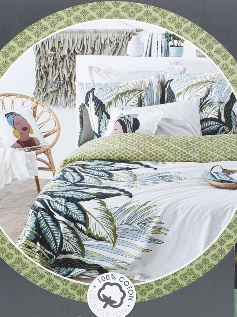 Housse de couette 240x220 Oceania + 2 taies 100% coton 57 fils   Vert