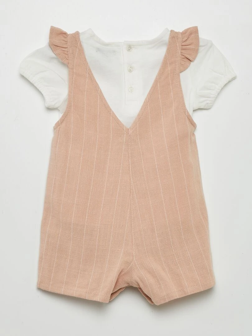 Ensemble salopette + t shirt 2 pièces Rose