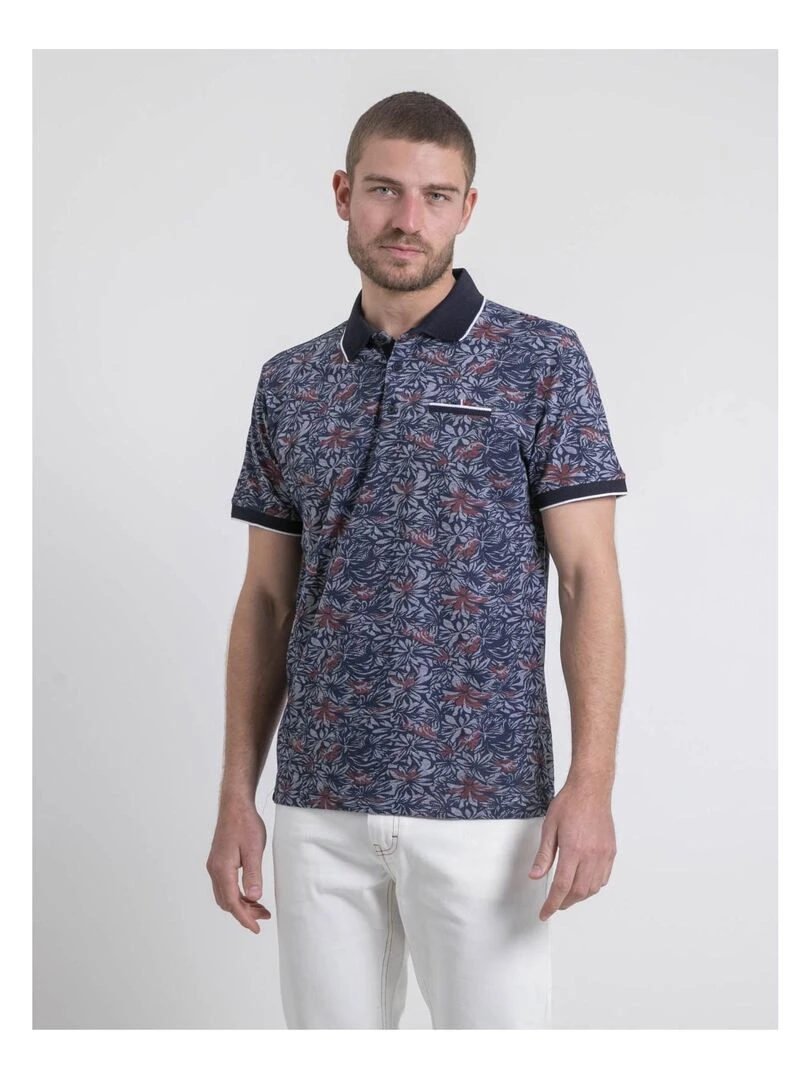 Polo manches courtes pur coton motifs PARUBOL Bleu marine