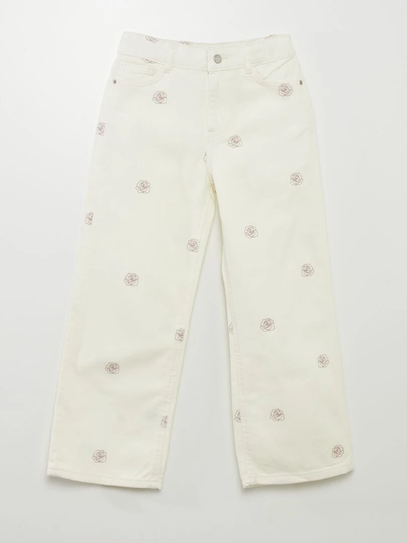Jean large avec broderies BLANC