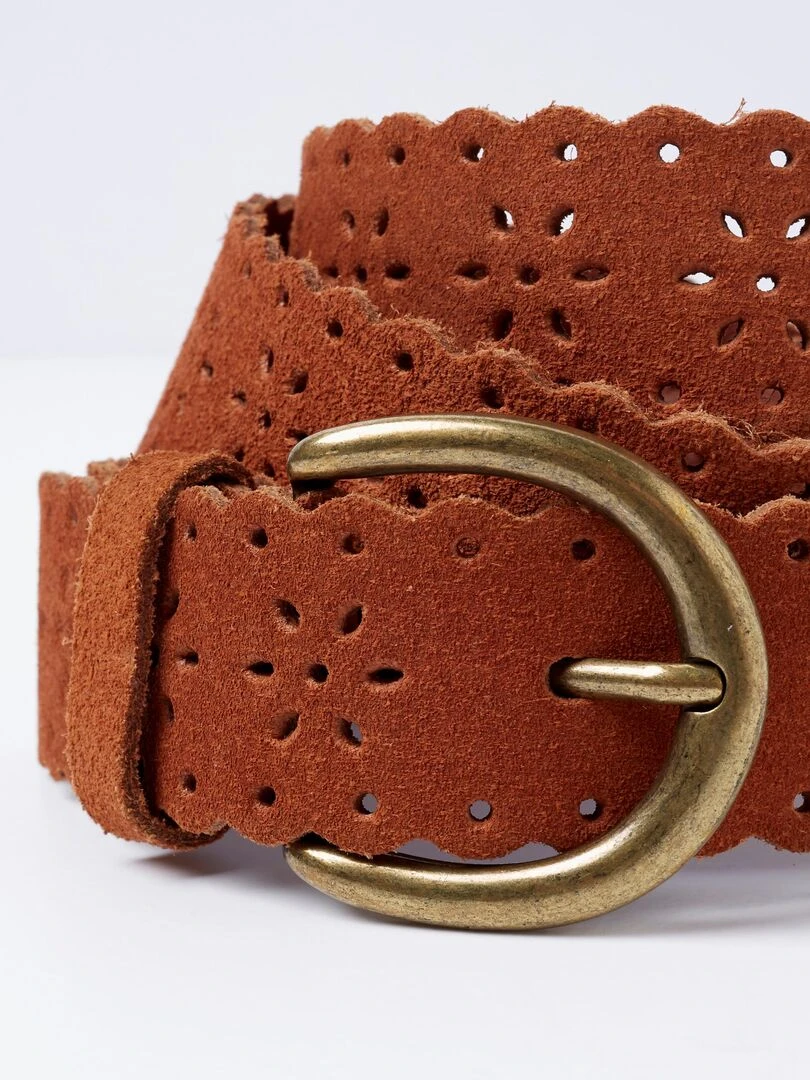 Ceinture perforée en cuir suédé Damart Camel