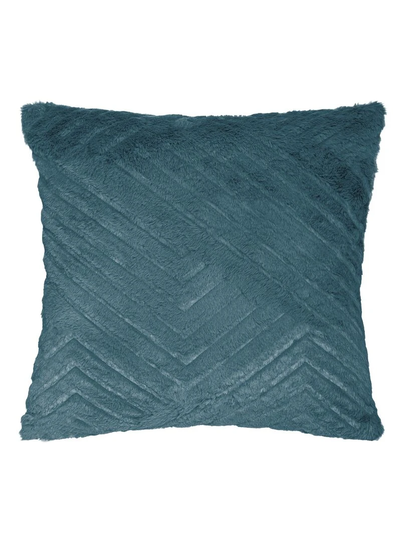 Coussin déhoussable Effet imitation fourrure Bleu canard