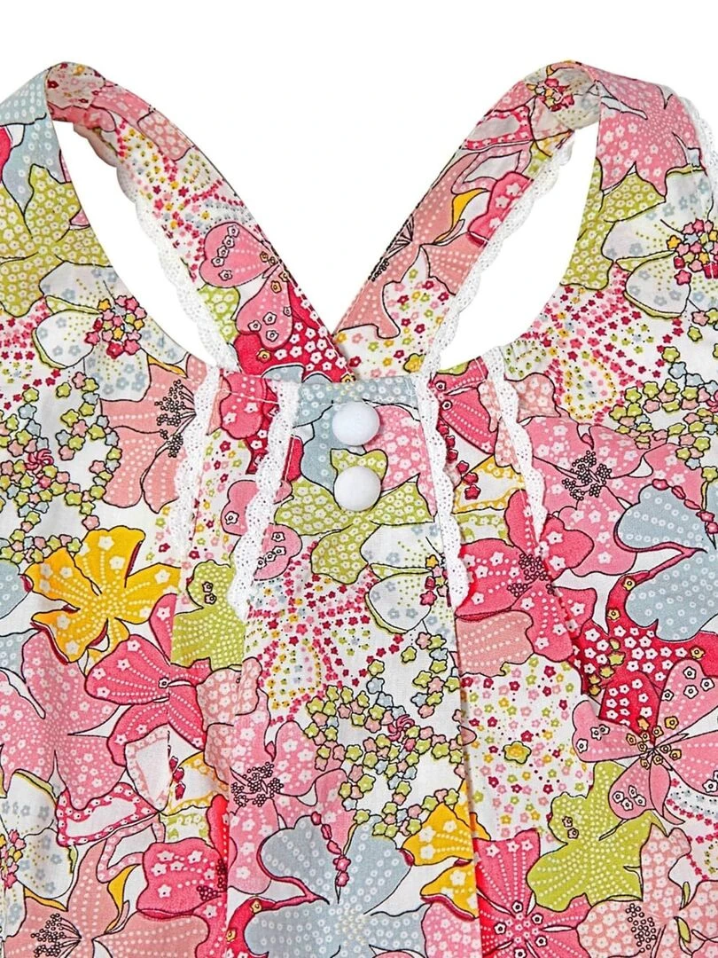 Blouse à Bretelles Été Fille  Fleurie Liberty Rose  ANAIS   'LA FAUTE A VOLTAIRE'   Blanc Rose