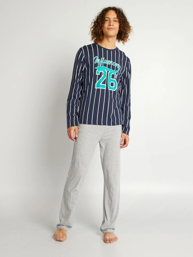 Pyjama en jersey type sport 2 pièces bleu/gris