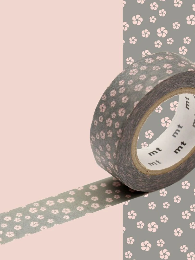 Masking tape fleurs rose sur fond gris 1 5 cm x 7 m N/A