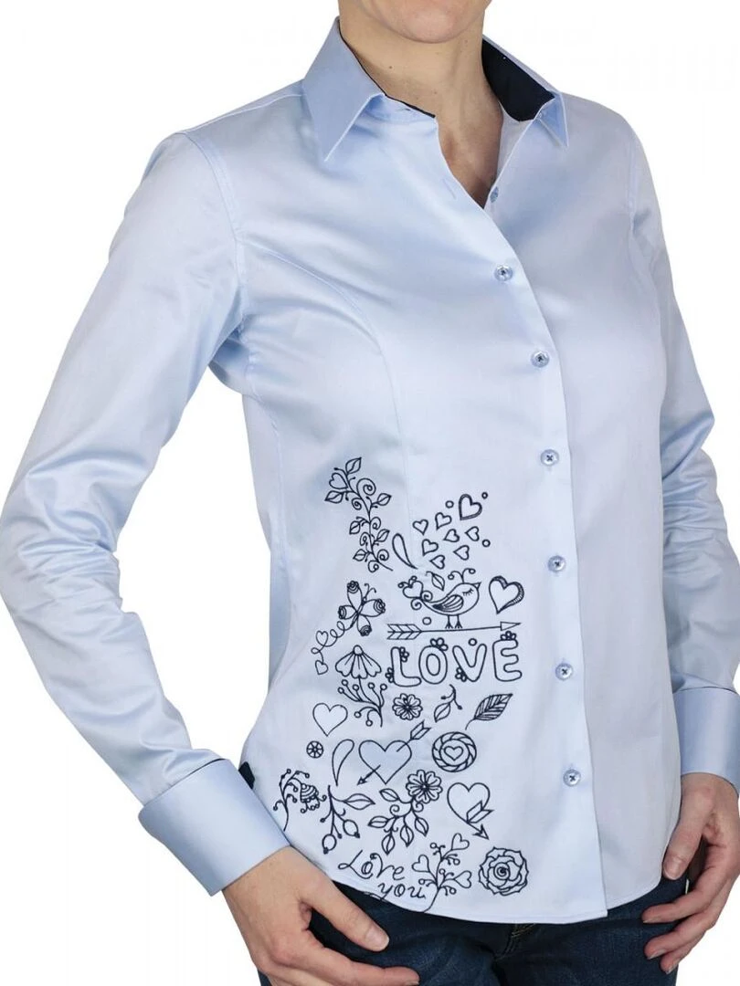 Chemise brodée LOVE Bleu