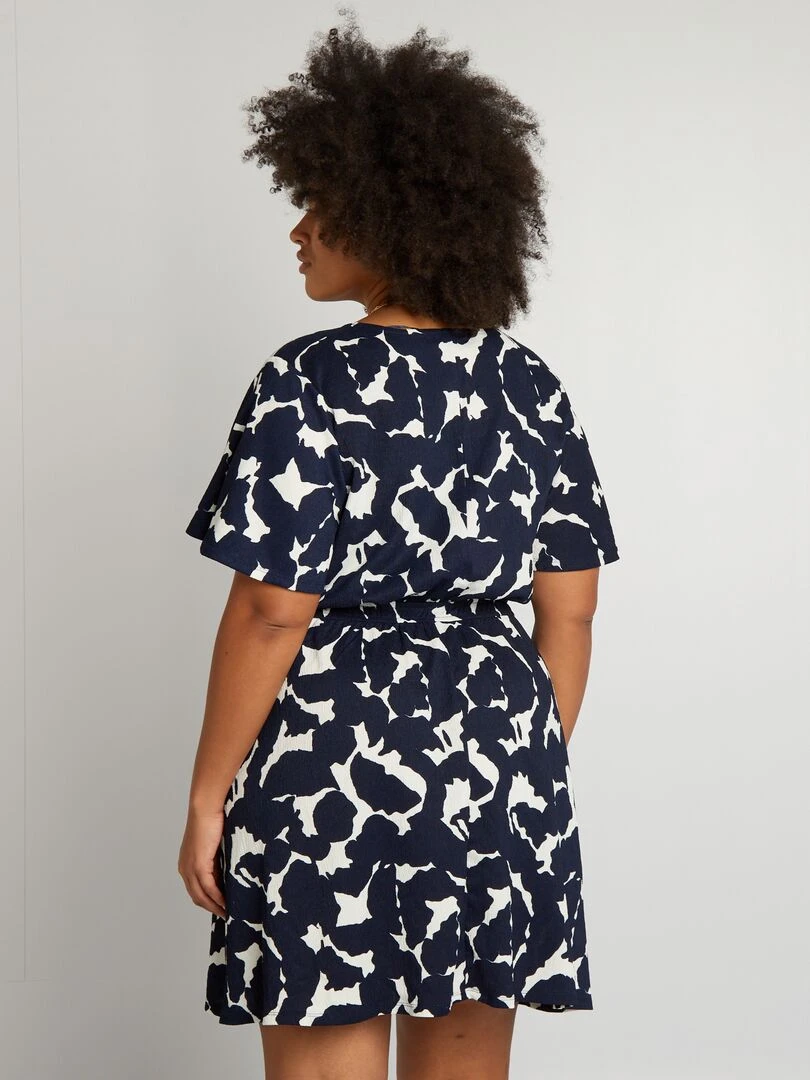 Robe courte en matière crêpée   Bleu