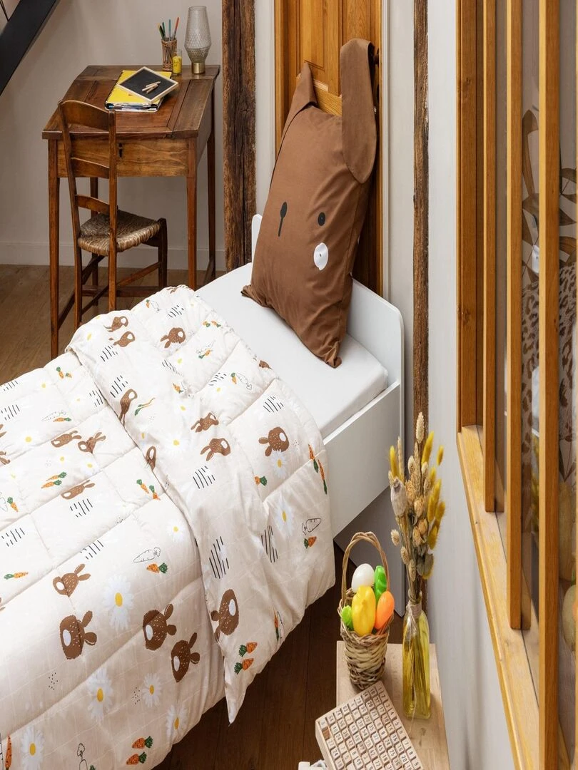 Couette coton imprimee Pompon le petit lapin Beige