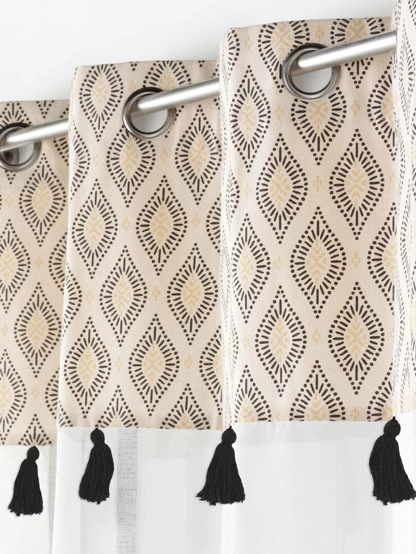 Voilage à top imprimé et pompons   Beige