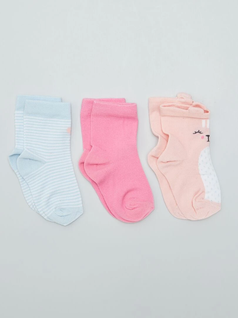 Lot de 3 chaussette à motifs Rose