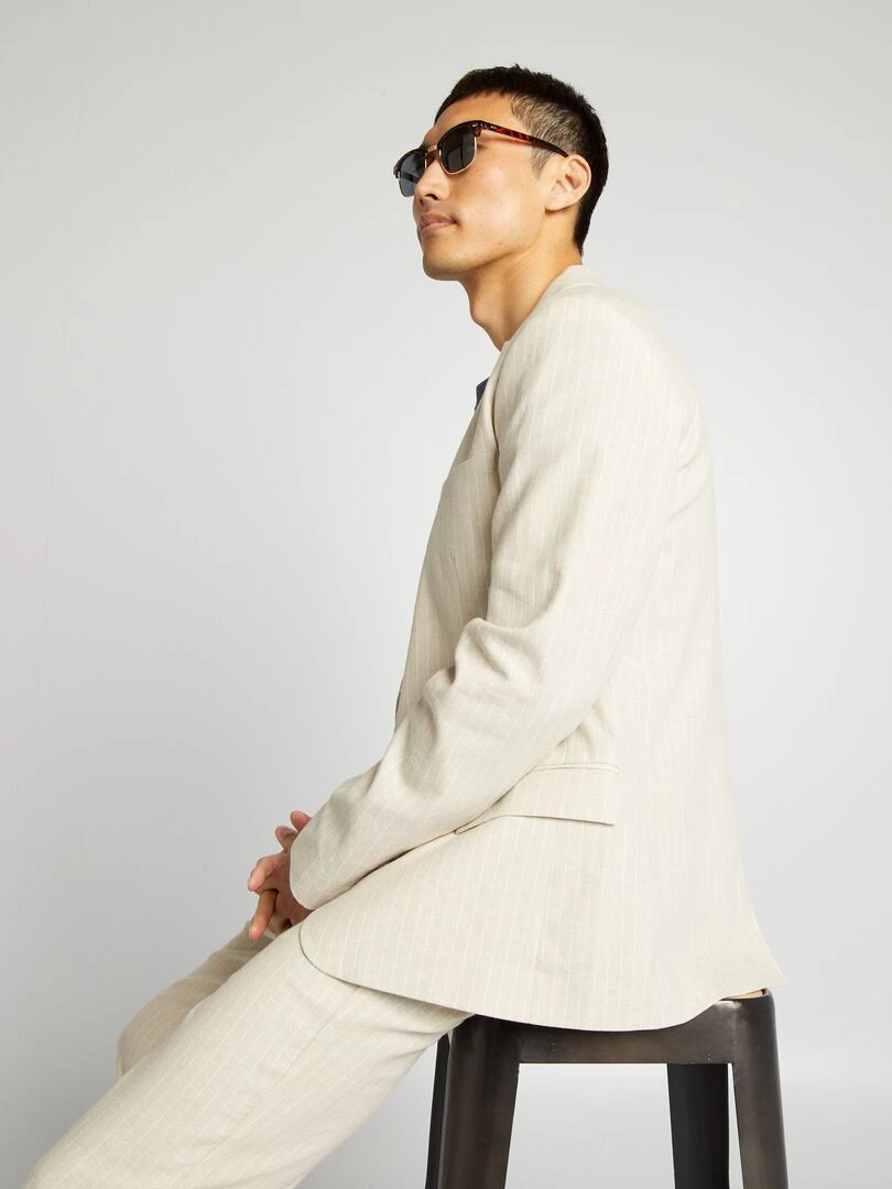 Veste de costume en lin mélangé Beige