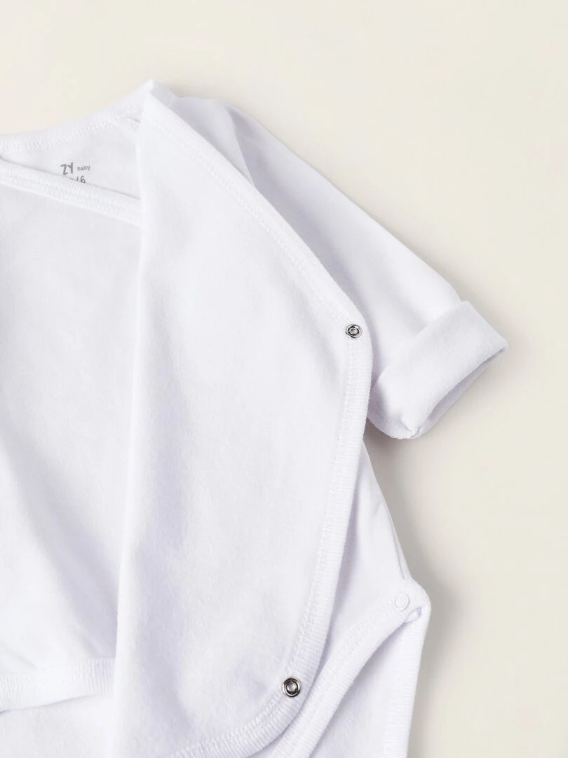 Pack 4 Bodies en Coton Cardé pour Nouveau Né et Bébé manches longues ESSENTIALS LINE   Blanc