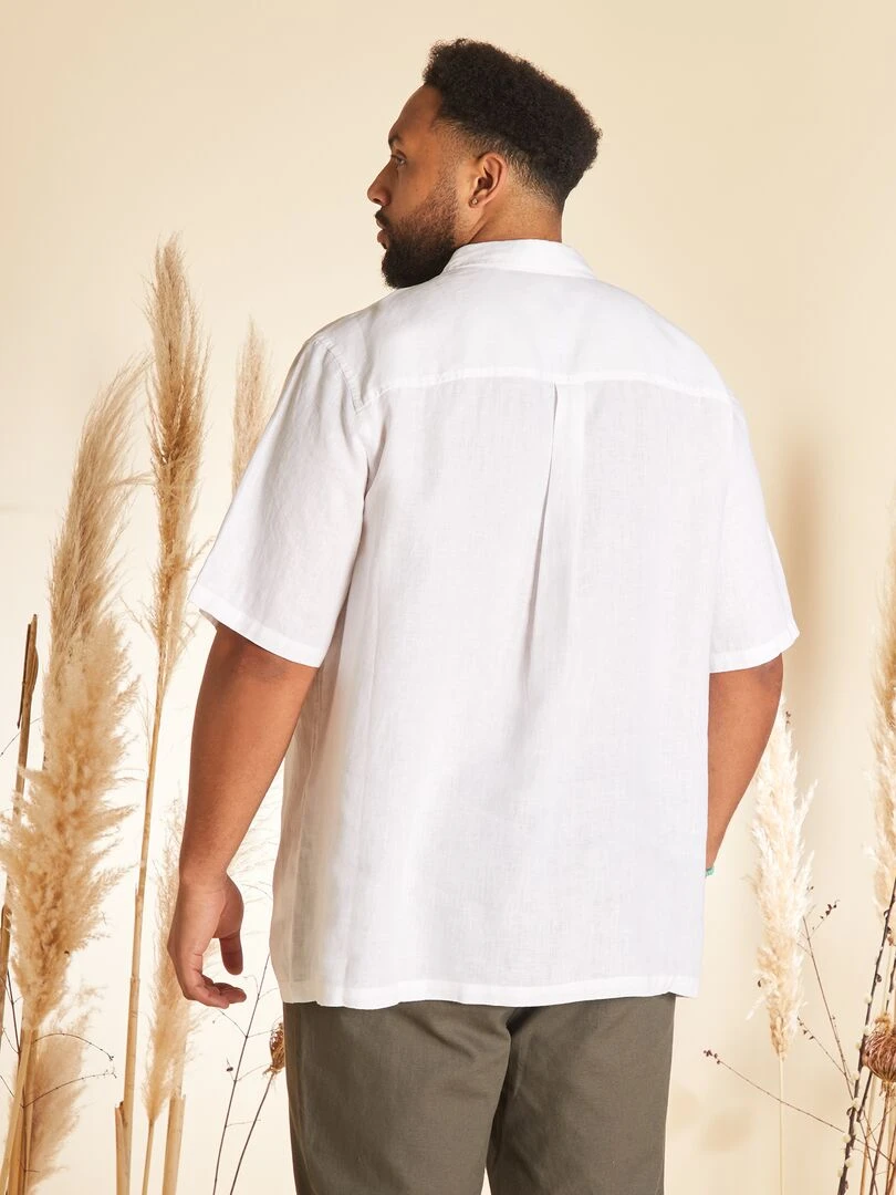 Chemise en lin à manches courtes   blanc