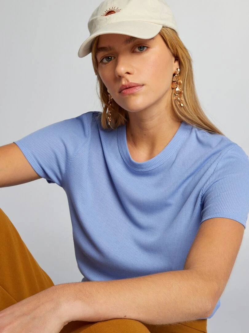 Tee shirt en maille côtelé Bleu