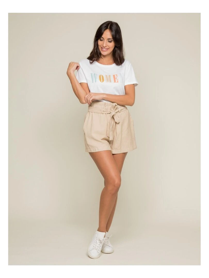 T shirt col rond message FRECHOU   Blanc