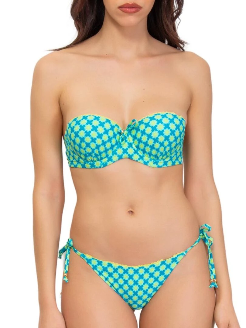 Bas de bikini tanga à nouettes Mosaic Vert