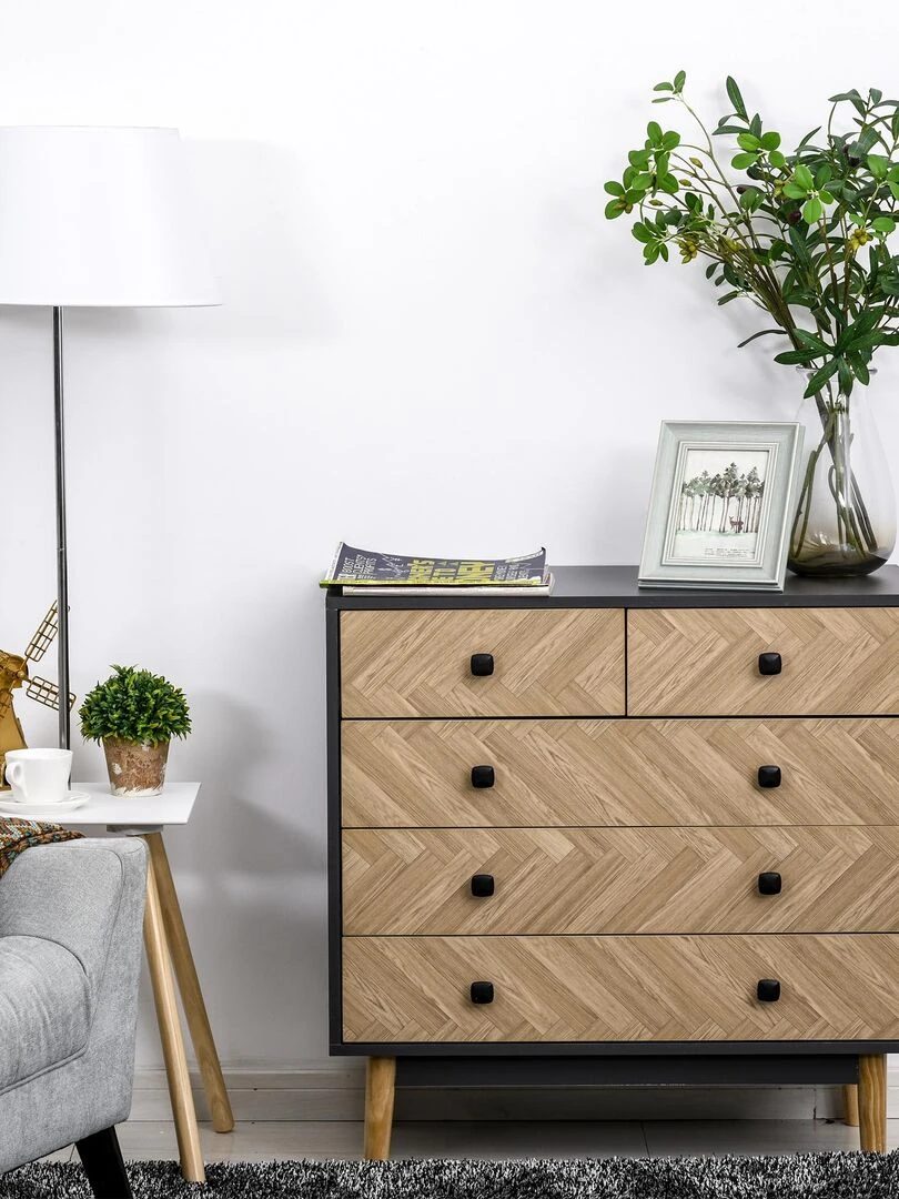 Commode 5 tiroirs design scandinave graphique   Beige