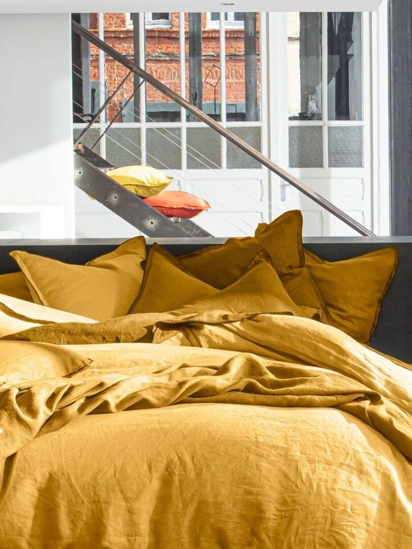 Housse de couette 100% Lin Lavé   Jaune foncé