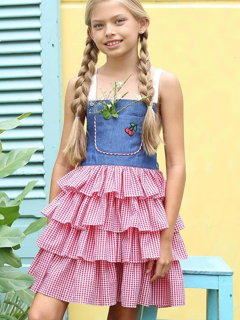 Robe Salopette Été Fille Carrx Vichy Rose Foncé GIGI 'LA FAUTE A VOLTAIRE' Bleu Rouge