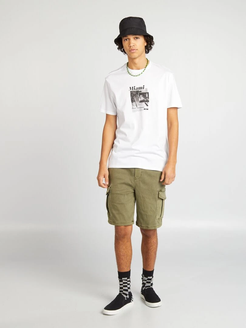 Short multipoches effet délavé Kaki