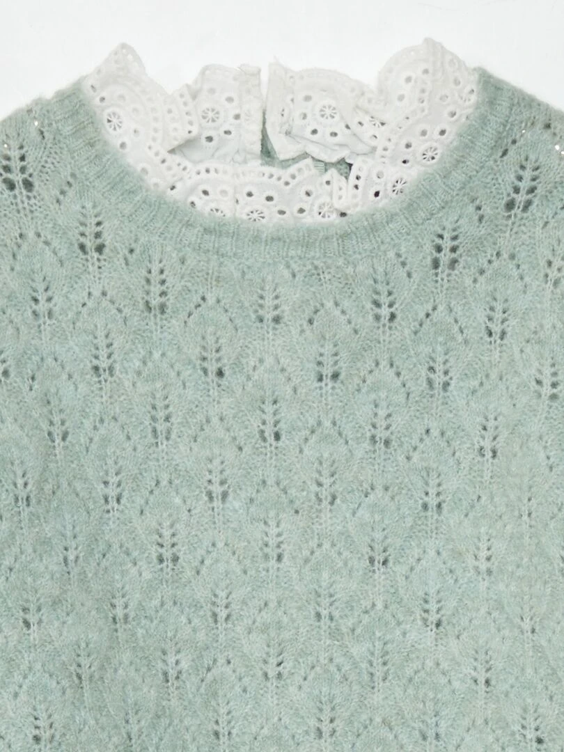 Pull en maille ajourée  + broderie anglaise   Vert