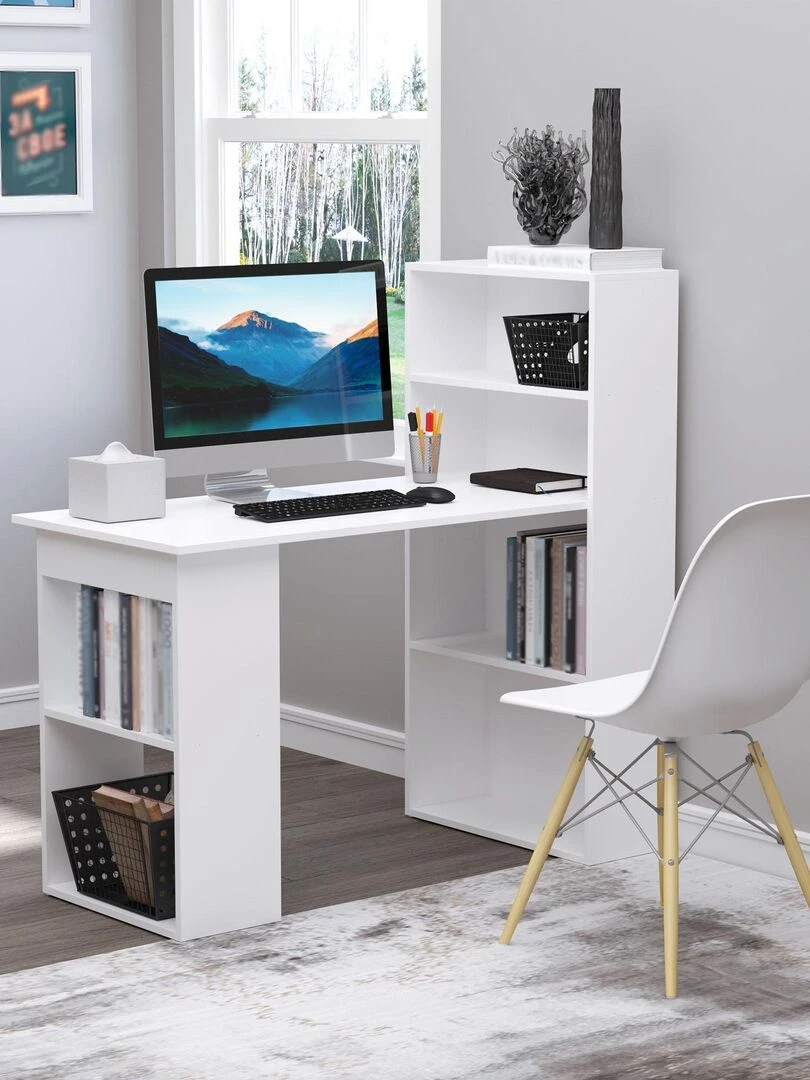 Bureau informatique + bibliothèque 120L x 55l x 120H cm Blanc