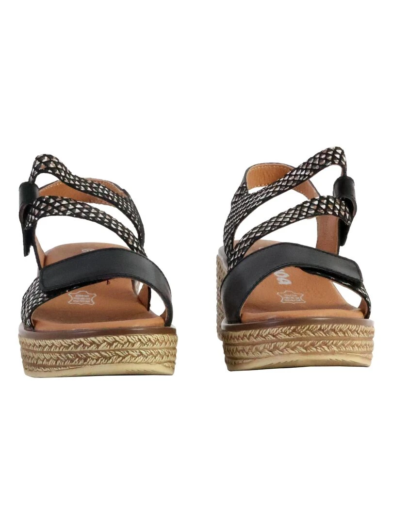 Sandale Compensé Cuir The Divine Factory Alénoa   Noir