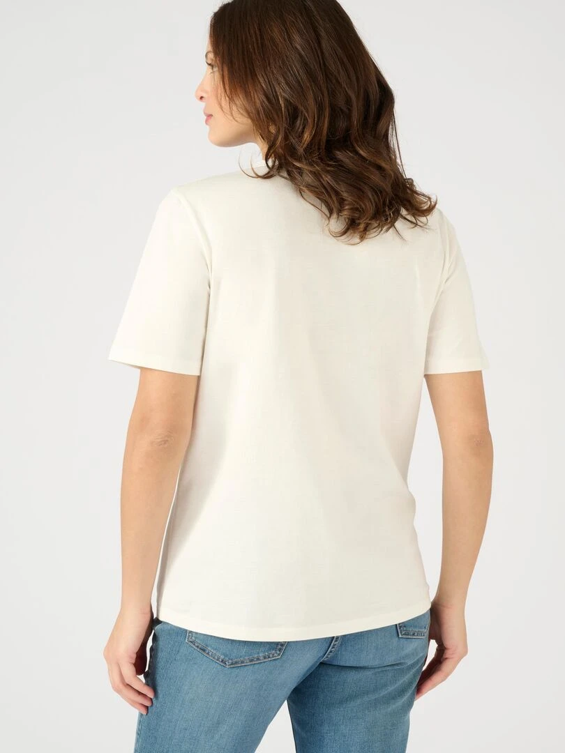 Tee shirt col rond fantaisie en pur coton.   Damart   Blanc cassé