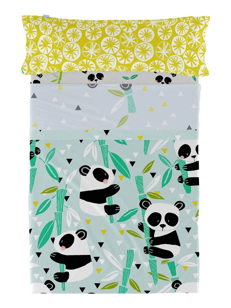 Parure de lit 2 pièces Panda garden blue "Happyfriday"   Bleu