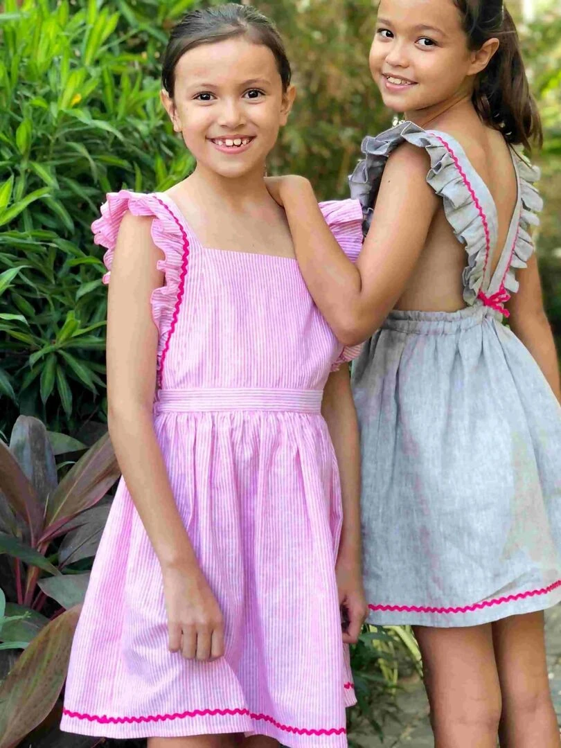 Robe Cérémonie Rose Fille Fines Rayures LILI La Faute à Voltaire Rose