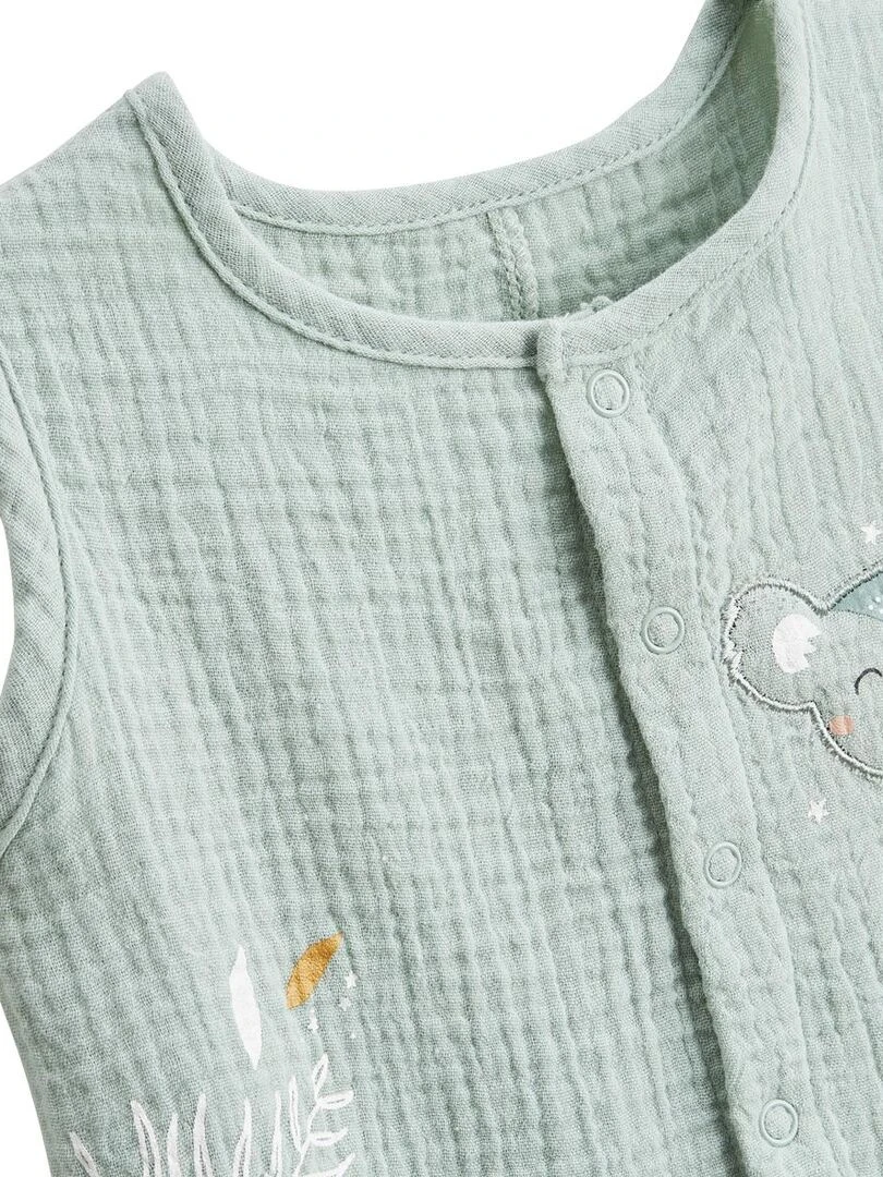 Combishort bébé + chapeau en gaze de coton Garden Party   Vert