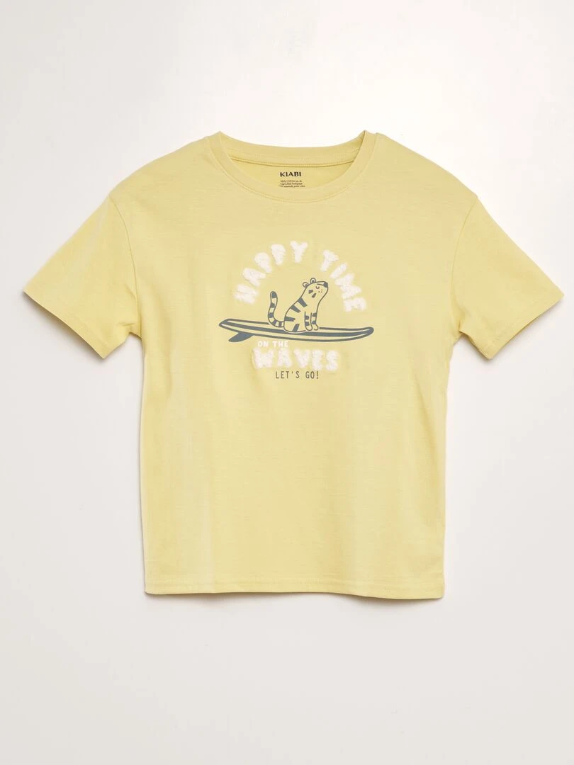T shirt imprimé + maille bouclette Jaune