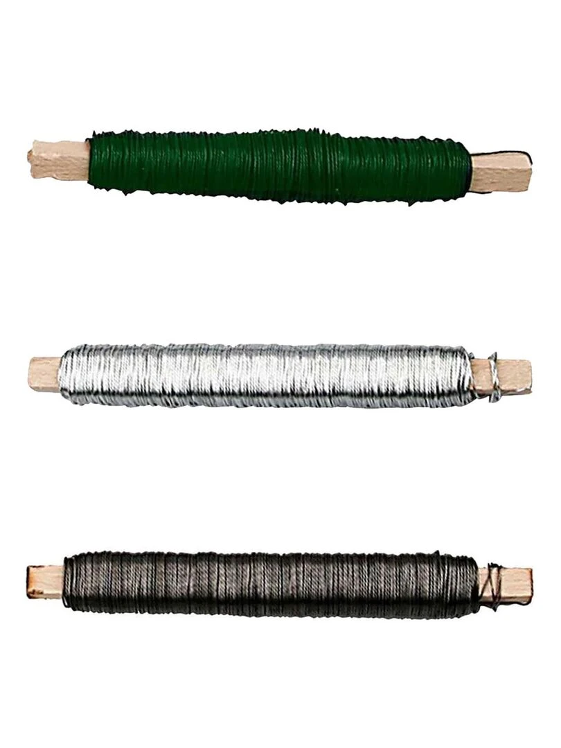 3 fils métalliques pour décoration florale 50 m noir argent vert N/A