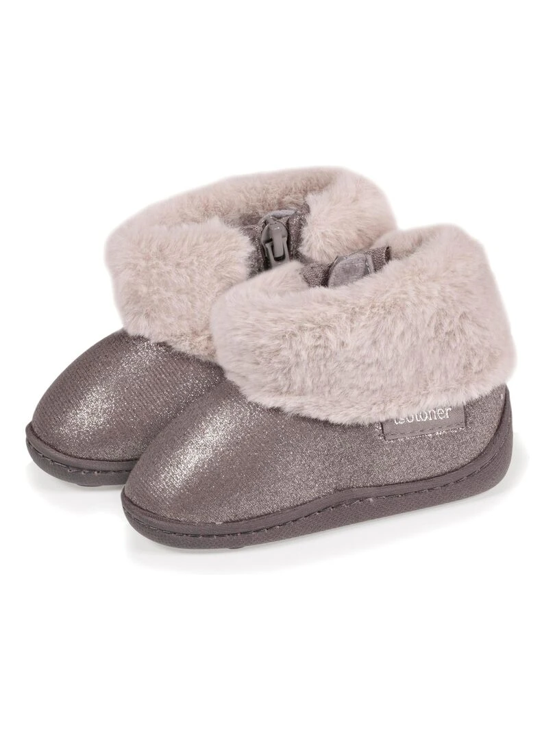 Chaussons bottillons zip Bébé Gris irisé Gris Gris