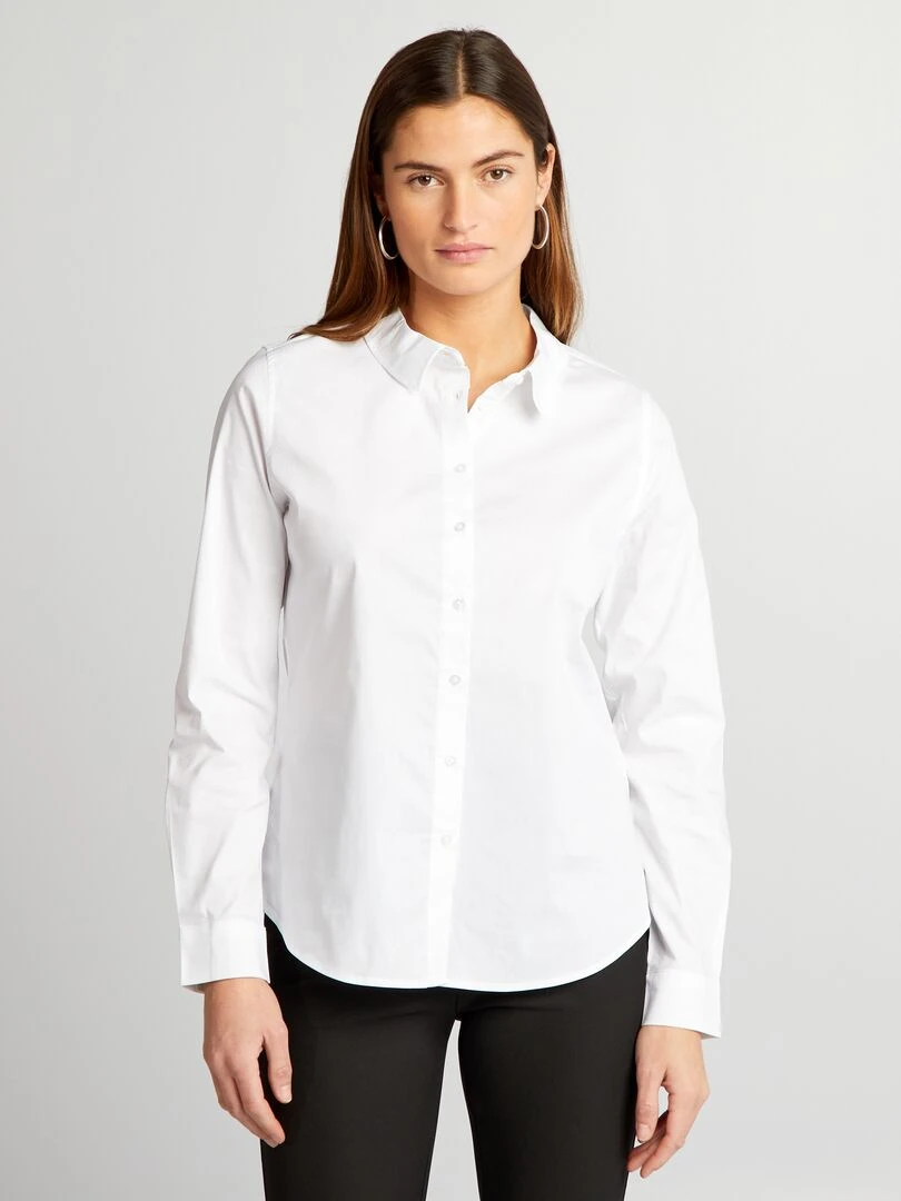 Chemise fittée col italien   blanc