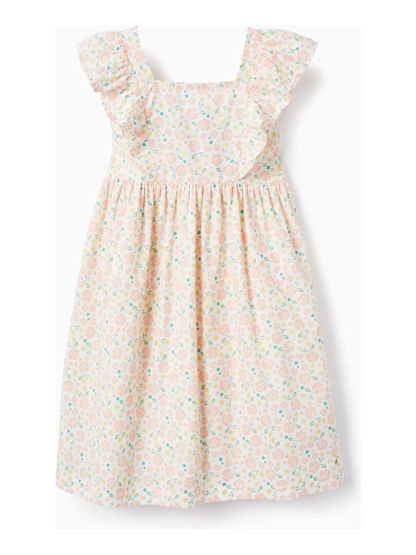 Robe Florale en Coton pour Fille manches courtes Blanc