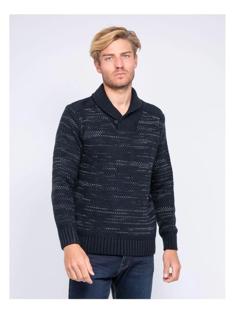 Pull col châle en maille LOOPING Bleu marine