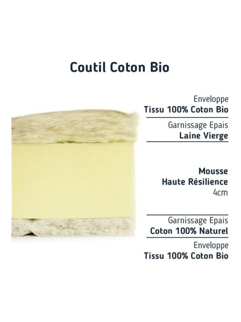 Matelas 50x90 ovale bio laine et coton bio N/A