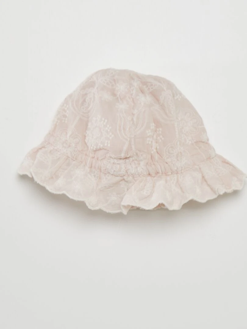 Ensemble bob + barboteuse brodée   Rose pâle