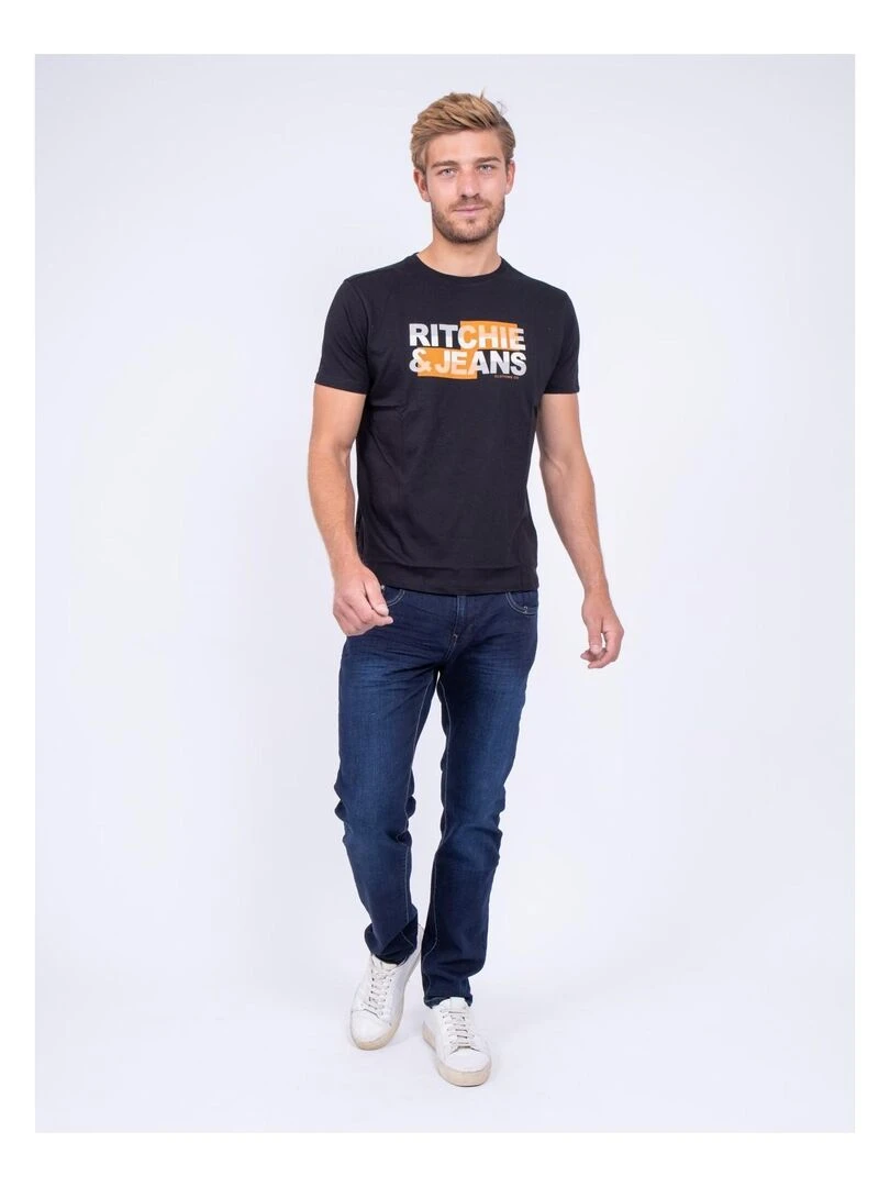 T shirt col rond pur coton JALTAZAR   Noir