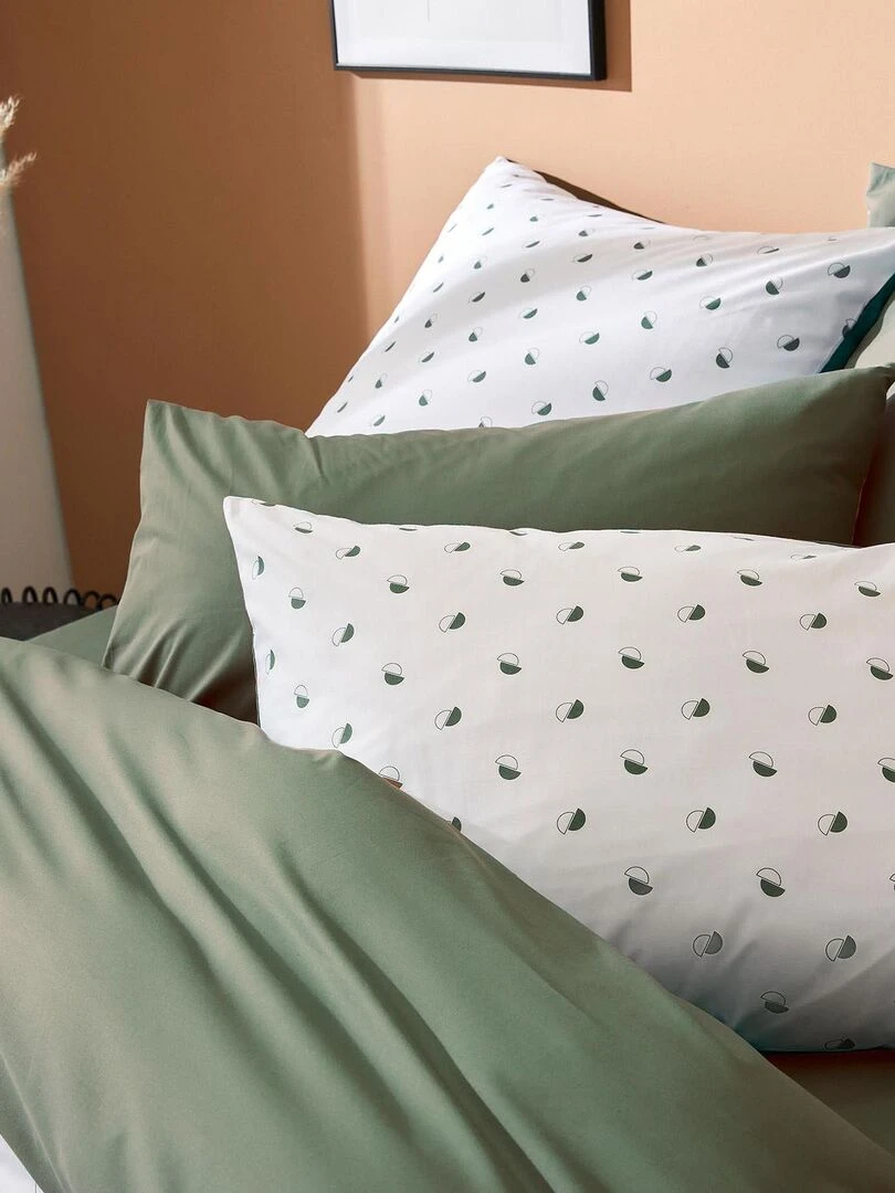 Housse de couette en percale au style géométrique Vert olive