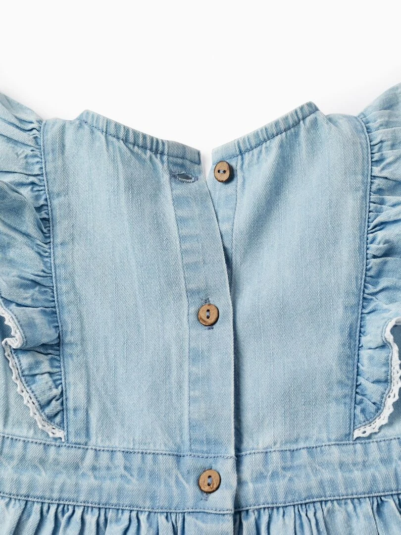 Robe en jean léger avec volants et dentelle pour bébé fille manches courtes SICILIAN DAYS   Bleu