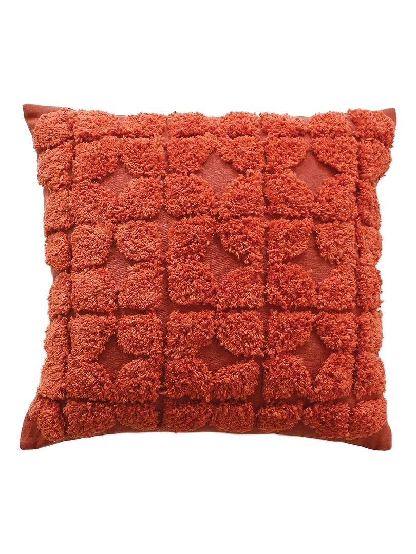 Coussin déhoussable aux broderies Effet laine Rouge brique