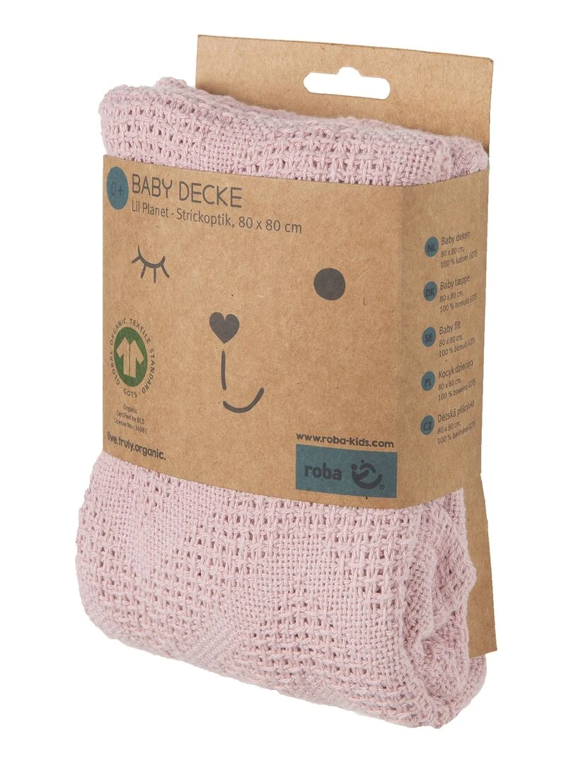 ROBA Couverture Bébé Bio "Lil Planet" Tricoté   80 x 80 cm   Rose   Rose