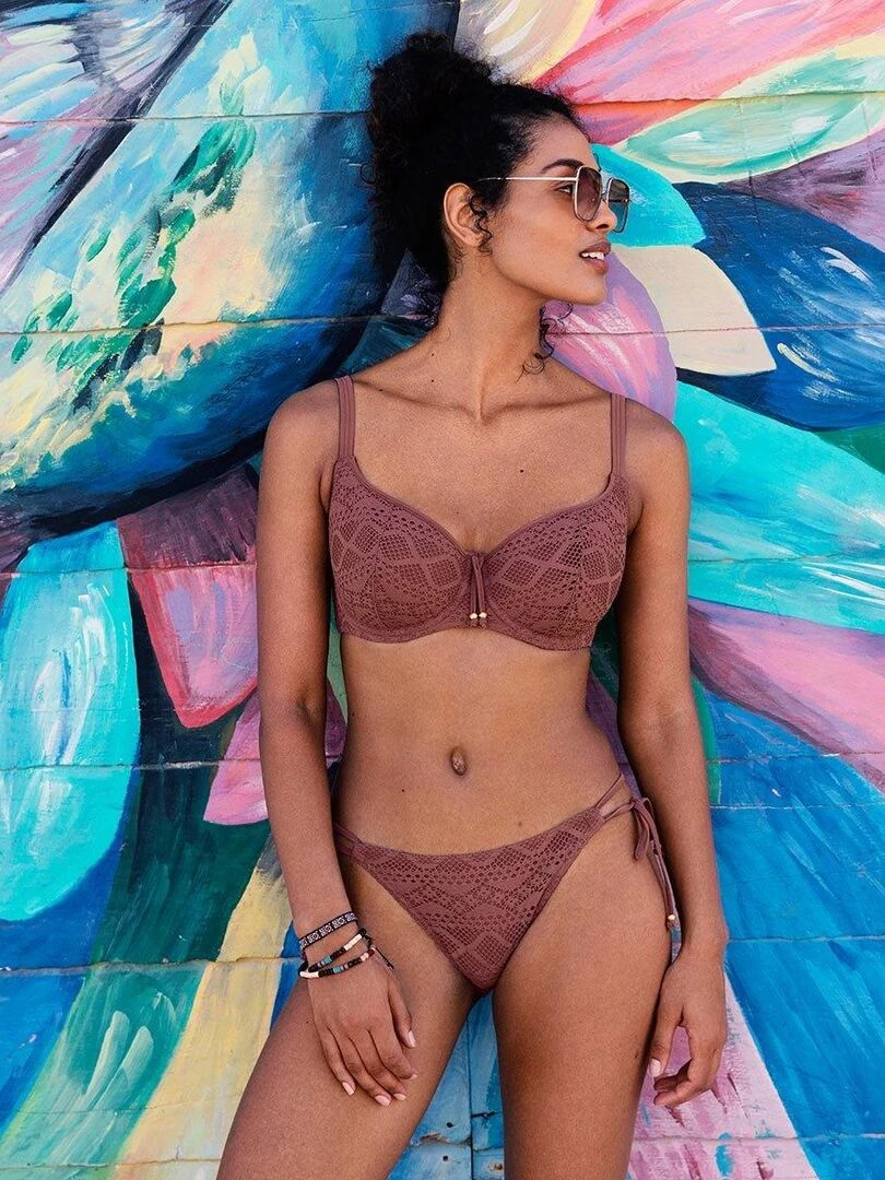 Haut de maillot de bain maille crochet à armatures Sundance   Marron